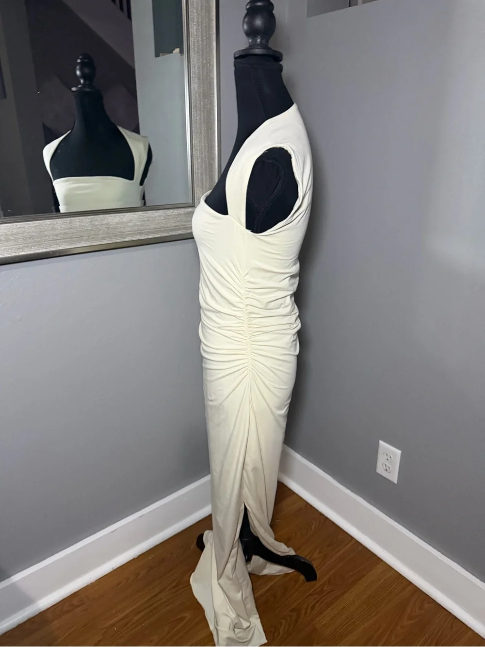 Abercrombie & Fitch Ava Cream Knit Maxi Side Ruching & Slit Medium